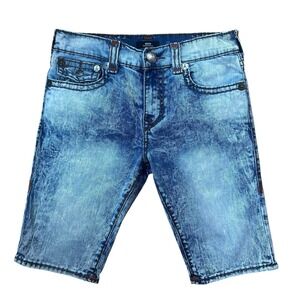 True Religion Rocco Relaxed Skinny Acid Wash Denim Shorts Mens 32 Big T 105889